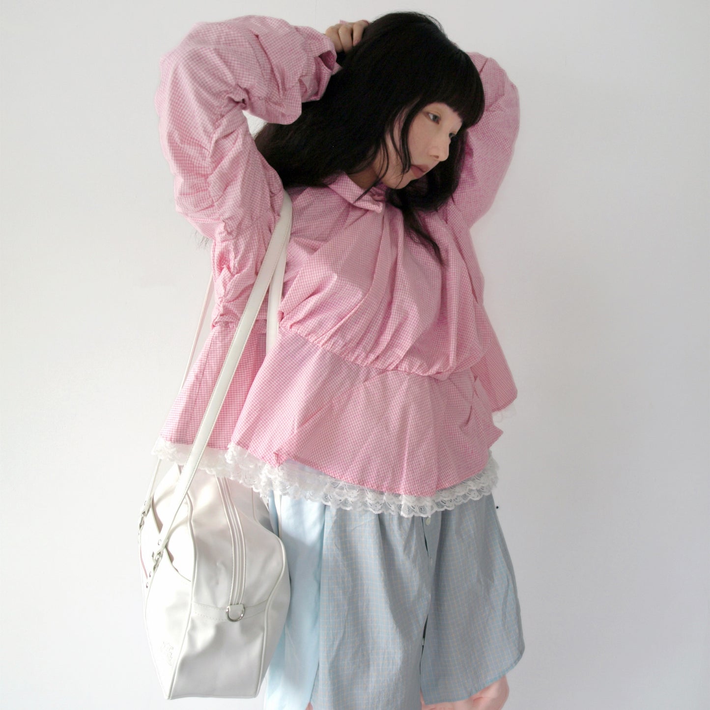 CHILDISH SHIRT / PINK / チェックブラウス