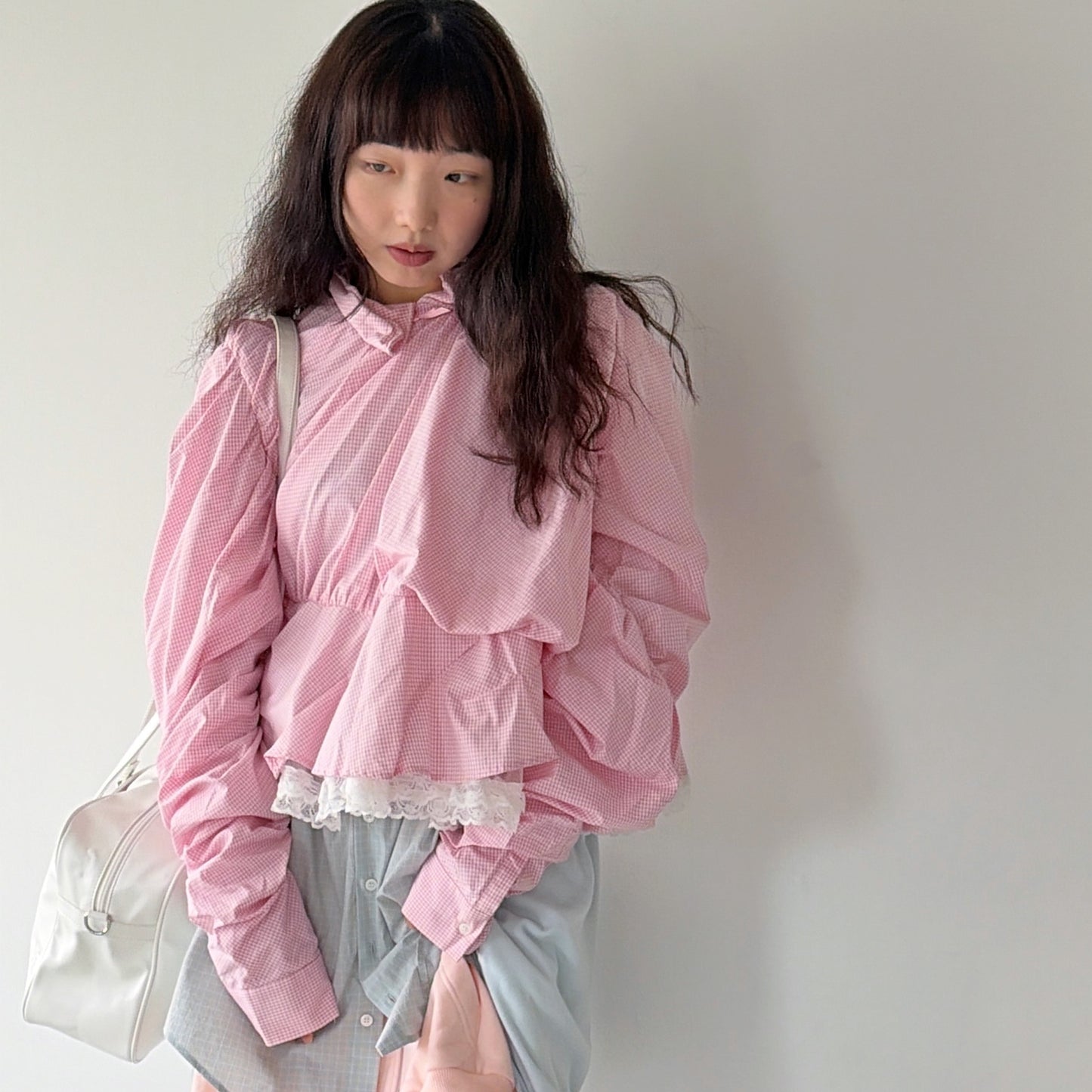CHILDISH SHIRT / PINK / チェックブラウス