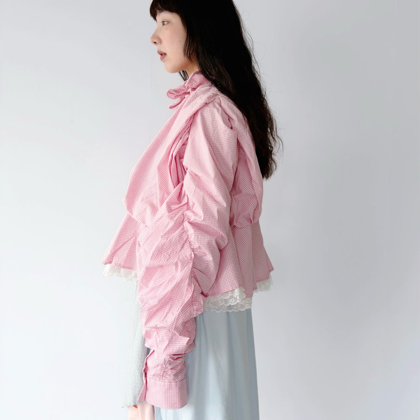CHILDISH SHIRT / PINK / チェックブラウス