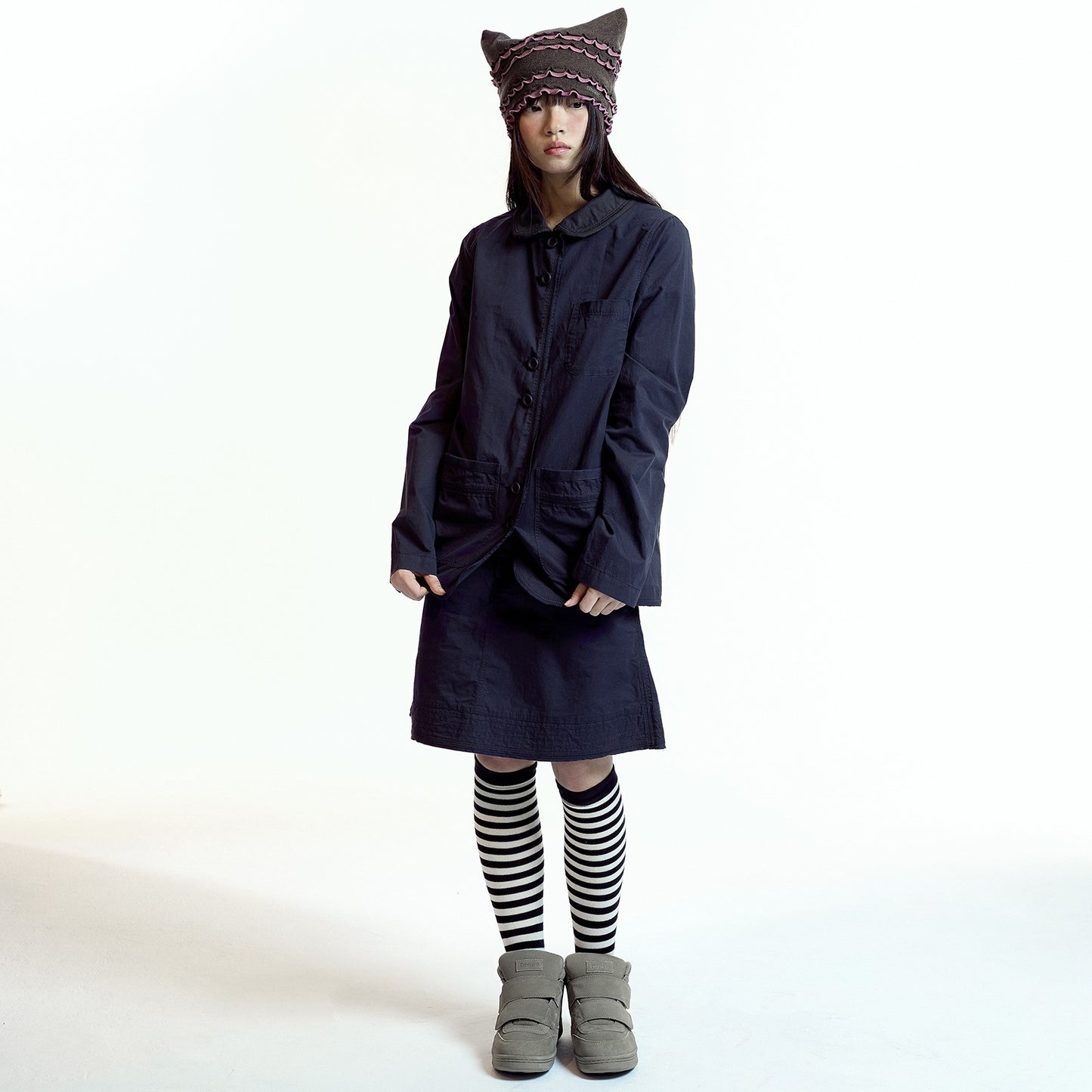 RAW EDGE COTTON SKIRT / NAVY / 切りっぱなしスカート