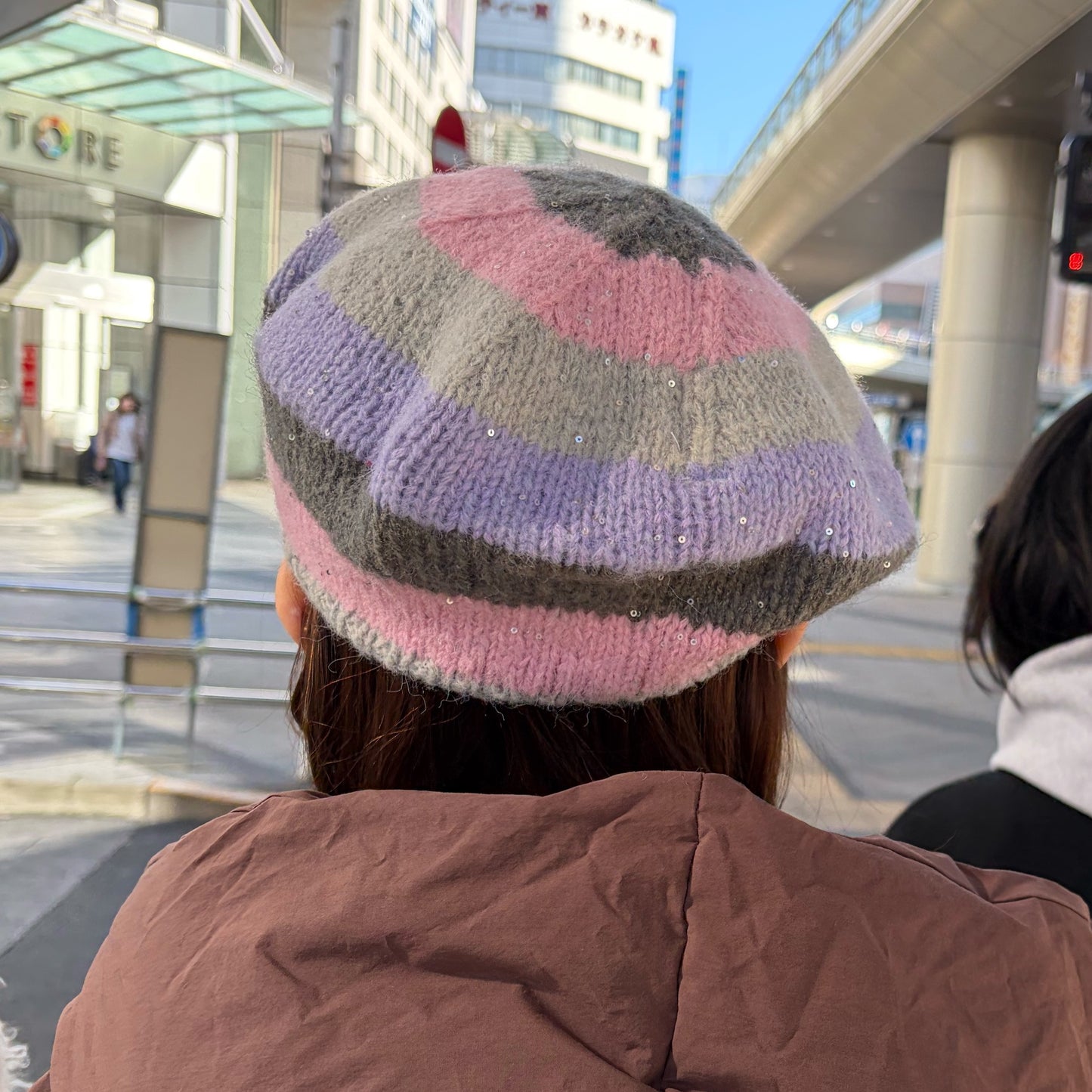Stripe Button Knit Beret / Purple / ストライプベレー