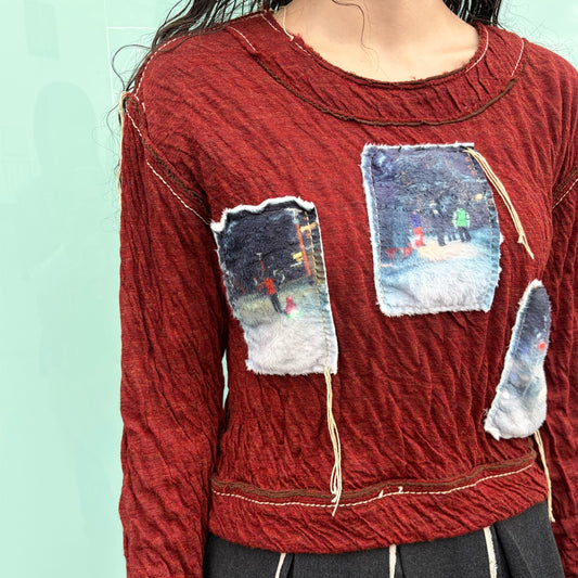 wool cotton jersey top / brown / ウールコットンパンツ