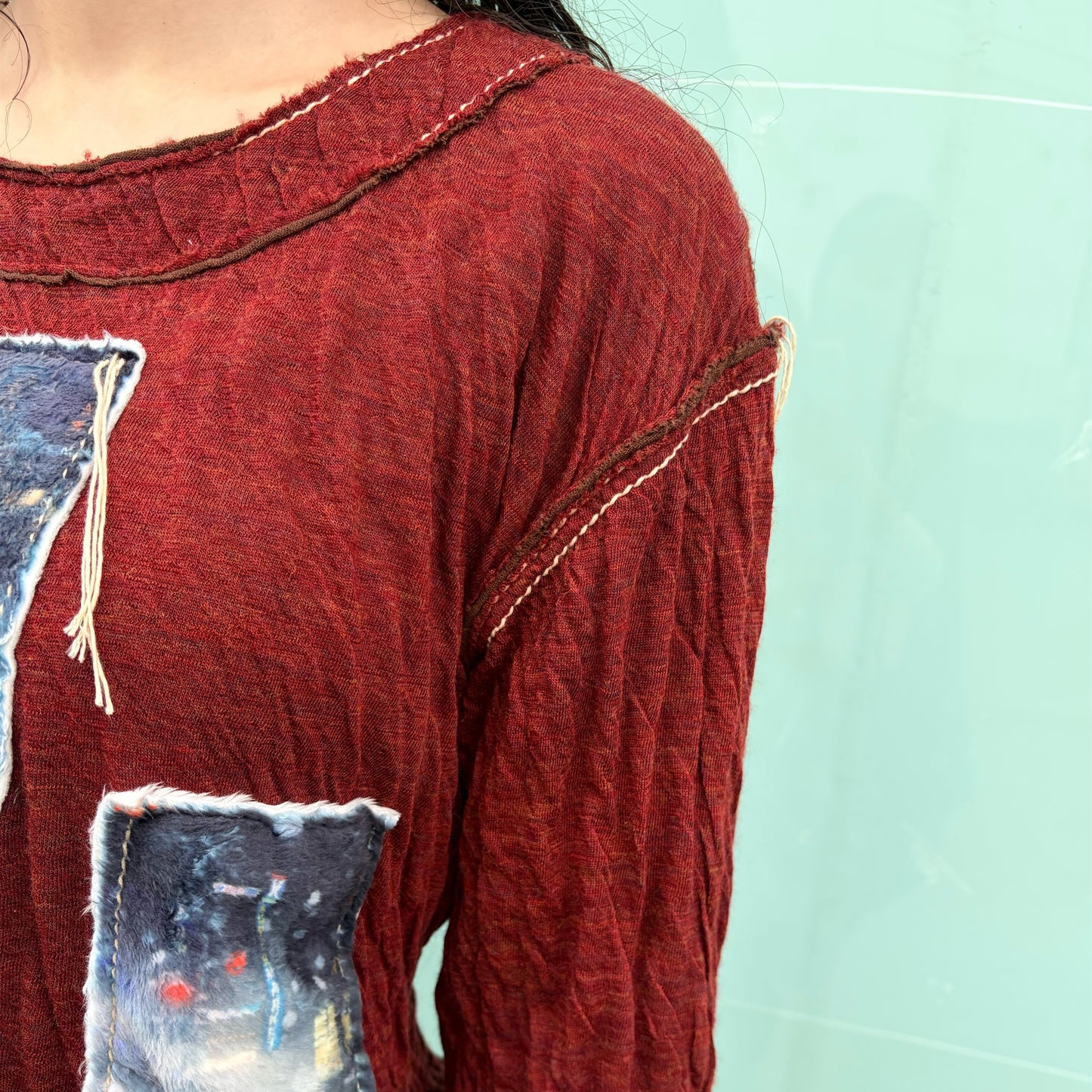 wool cotton jersey top / brown / ウールコットンパンツ