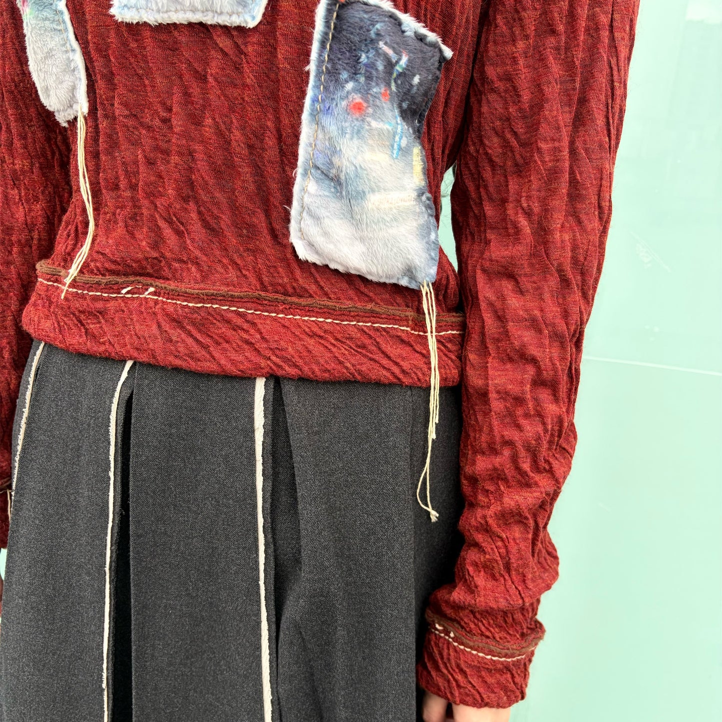 wool cotton jersey top / brown / ウールコットンパンツ