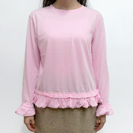 cut-and-sew and frill / pink / フリルロングトップ