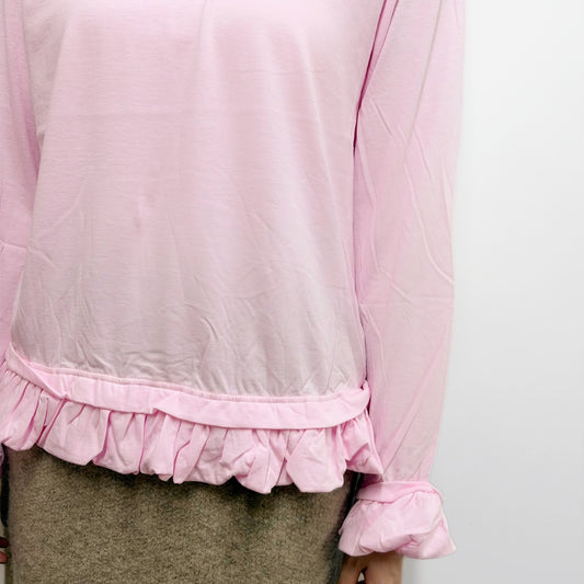 cut-and-sew and frill / pink / フリルロングトップ