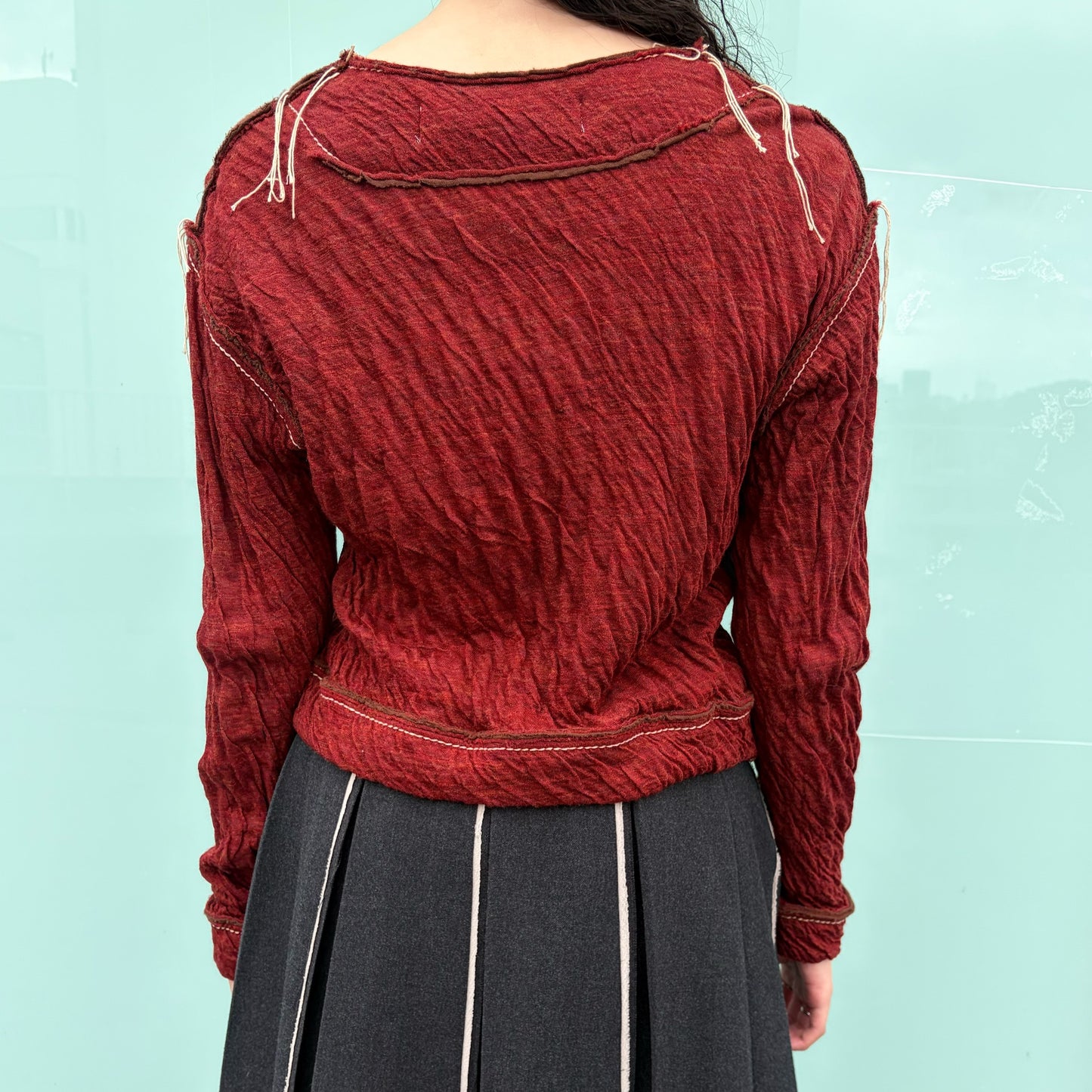 wool cotton jersey top / brown / ウールコットンパンツ