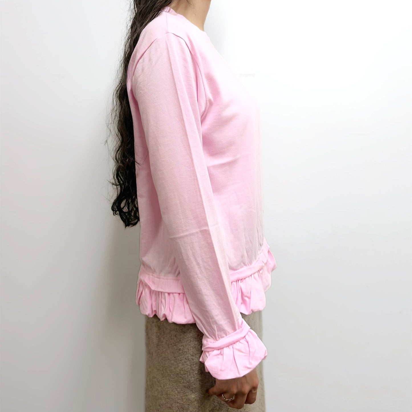 cut-and-sew and frill / pink / フリルロングトップ