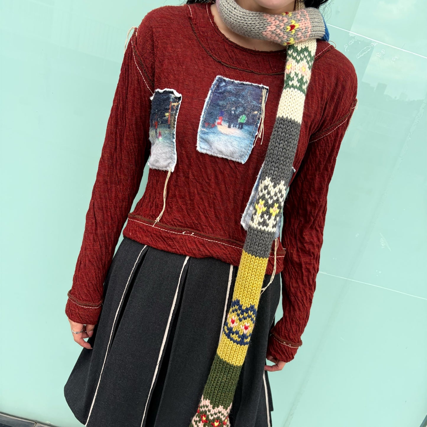 wool cotton jersey top / brown / ウールコットンパンツ