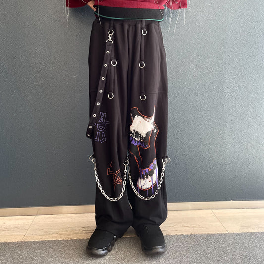 WIDE SWEAT PANTS MULTI PRINT / BLACK / スウェットプリントパンツ