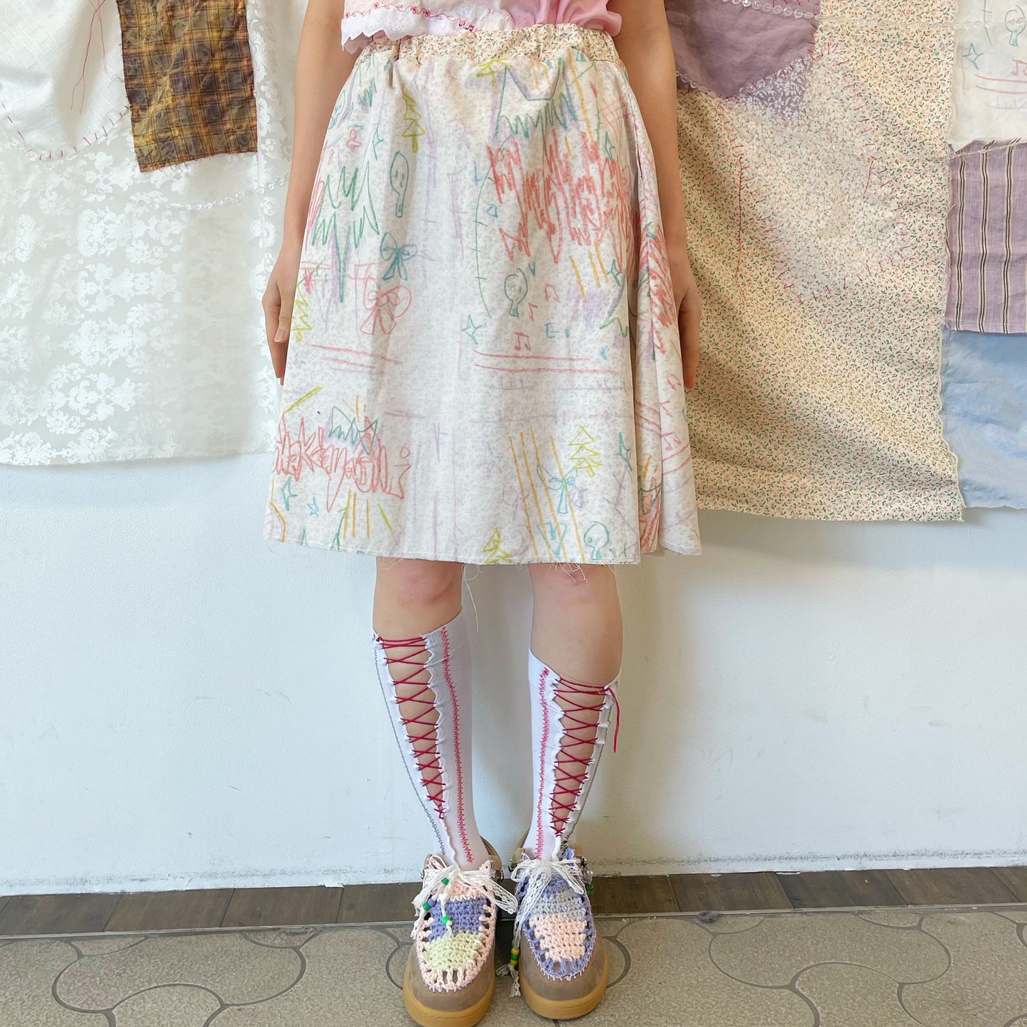 Drawing Print Skirt / Beige / ドローイングプリントスカート