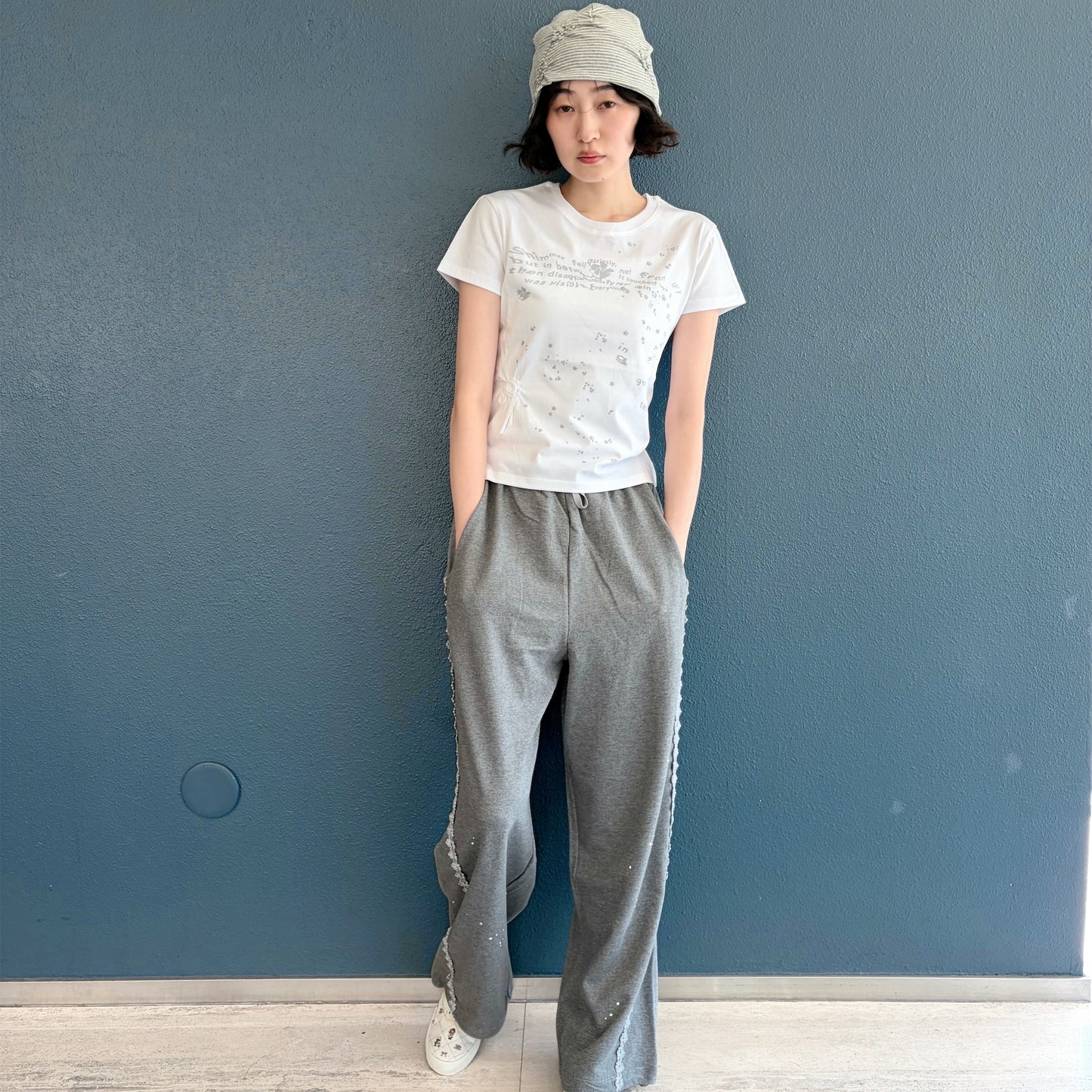 Lace Trim Hotfix SweatPants / Gray / レーストリムスウェットパンツ