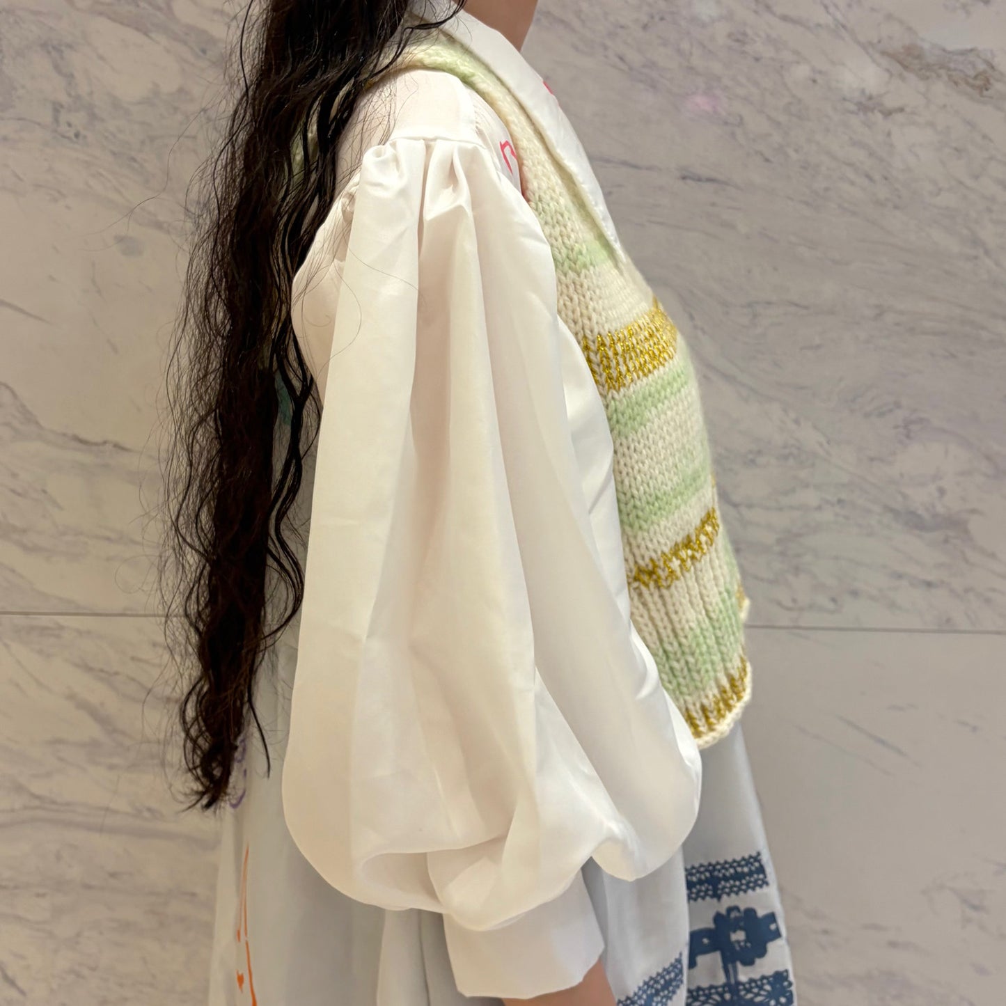 wool knit top / green x gold / ウールニット 前掛け