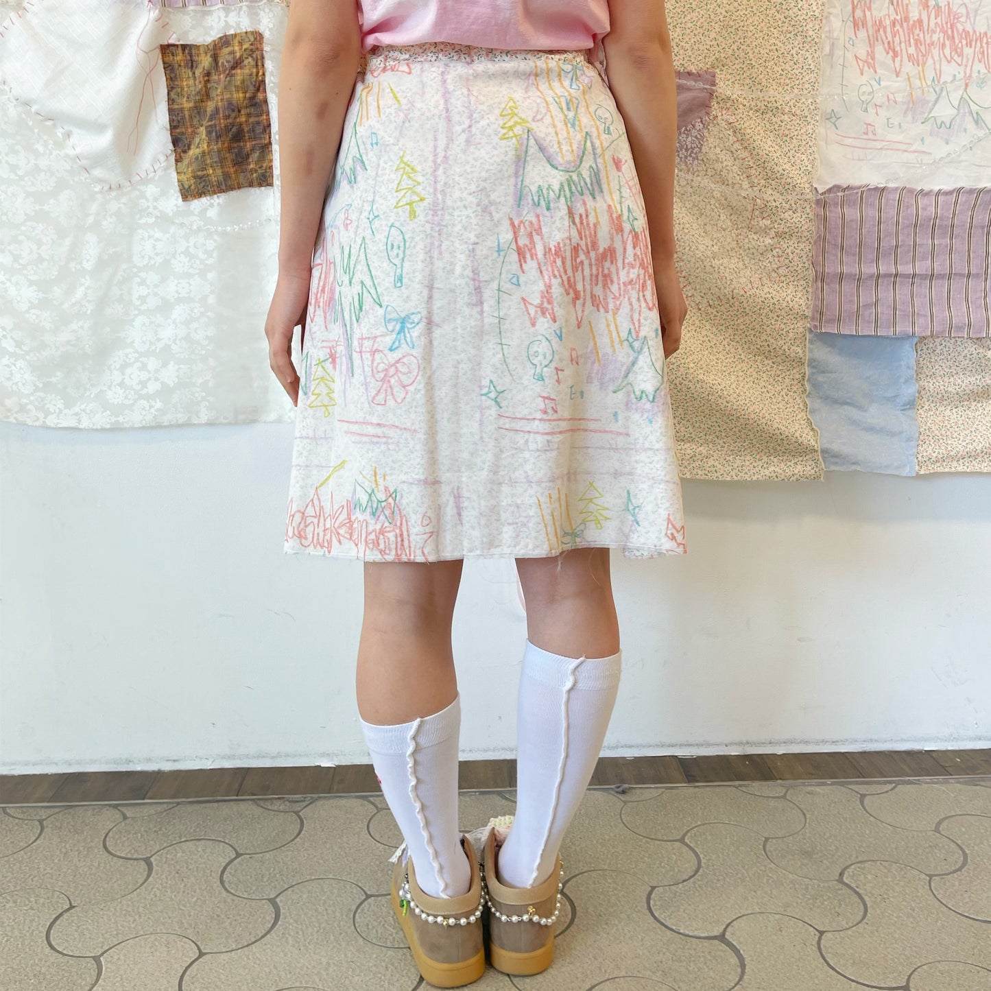 Drawing Print Skirt / Beige / ドローイングプリントスカート