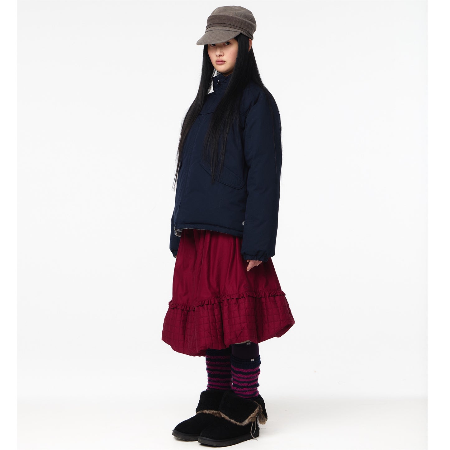 QUILTED SHIRRING BALLOON SKIRT / BURGUNDY / キルトシャーリングバルーンスカート