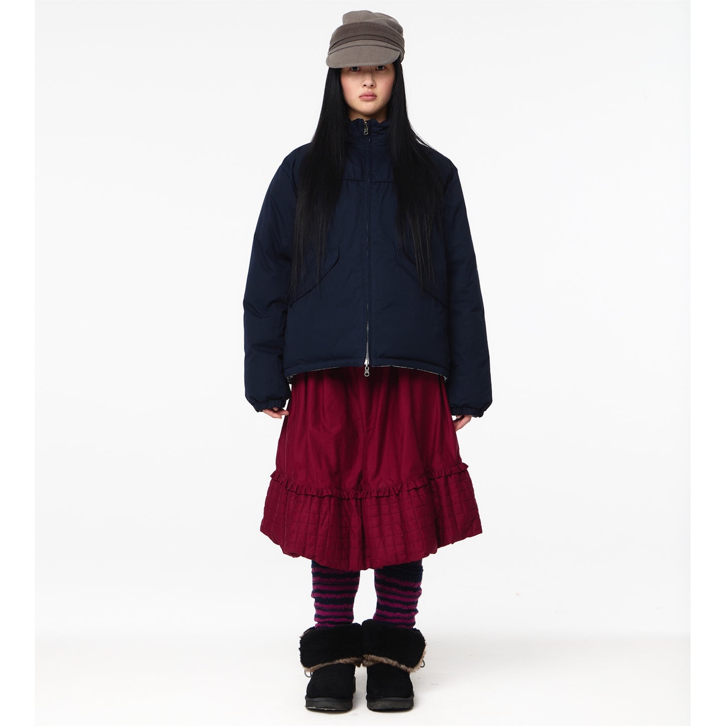 QUILTED SHIRRING BALLOON SKIRT / BURGUNDY / キルトシャーリングバルーンスカート