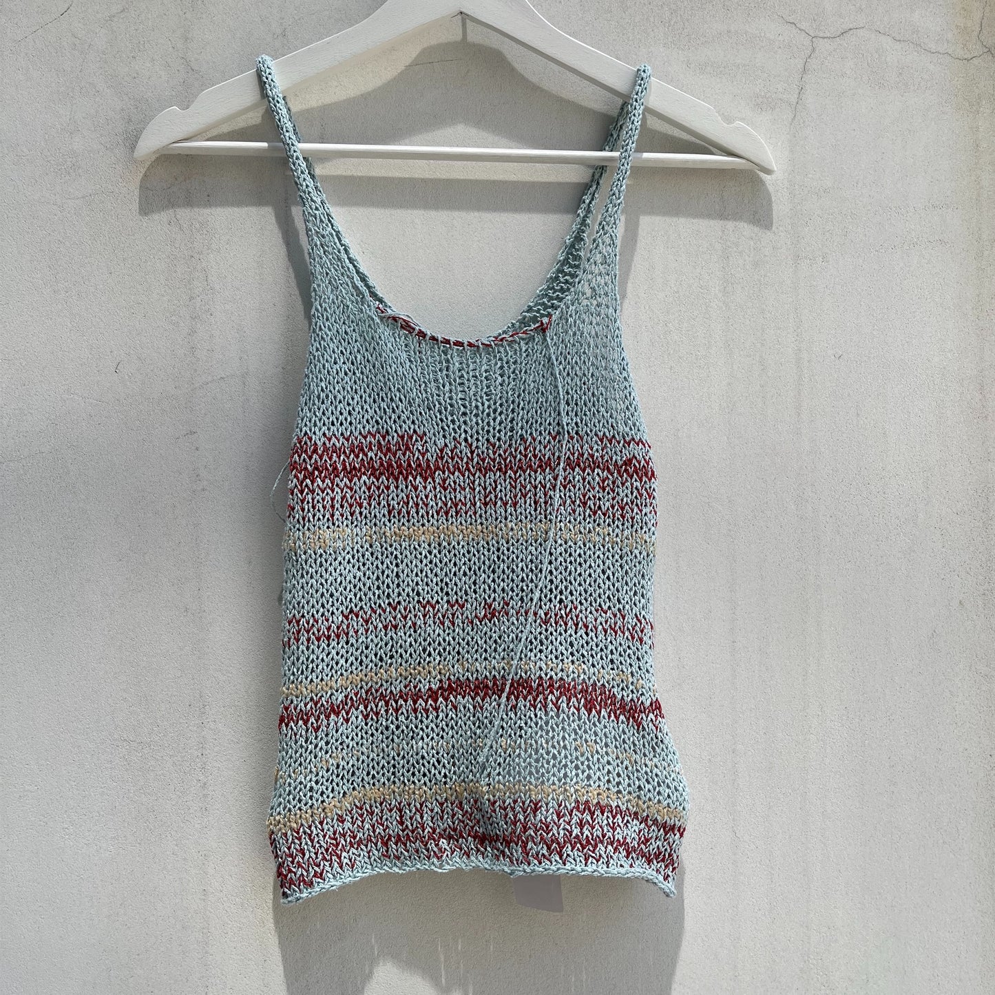 summer hand knit camisole / light blue red / サマーニット
