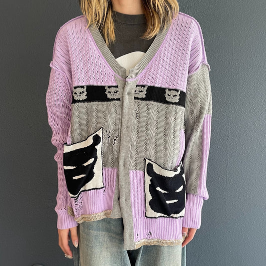 REVERSIBLE DISTRESSED SUMMER KNIT CARDIGAN/CHARACTER/ATOZ  / PURPLE / リバーシブルニットカーディガン