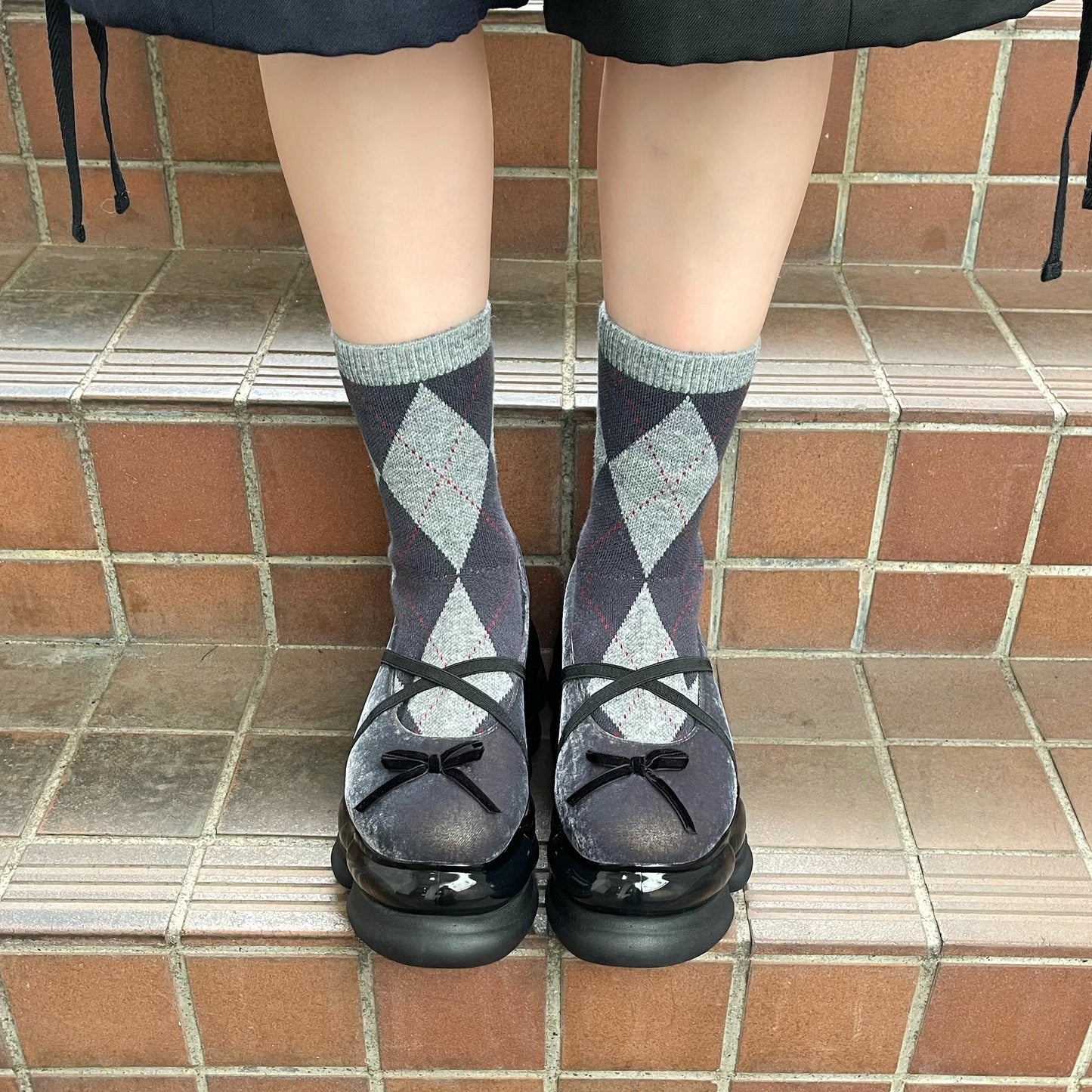 JEWELRY ARK ARGYLE BALLERINA / BLACK / ソックスバレエシューズ