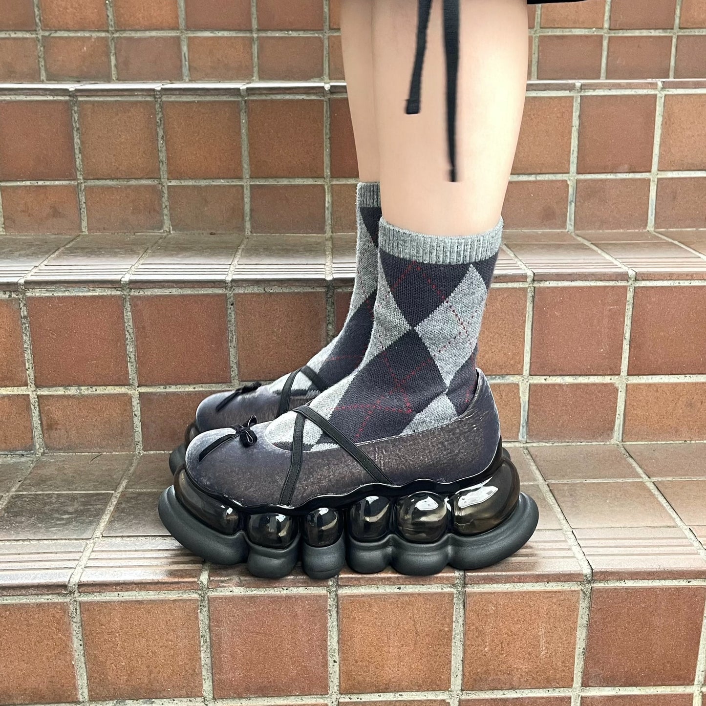 JEWELRY ARK ARGYLE BALLERINA / BLACK / ソックスバレエシューズ