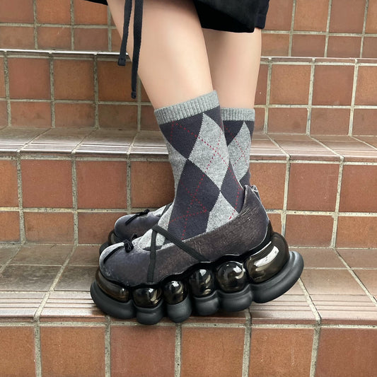JEWELRY ARK ARGYLE BALLERINA / BLACK / ソックスバレエシューズ