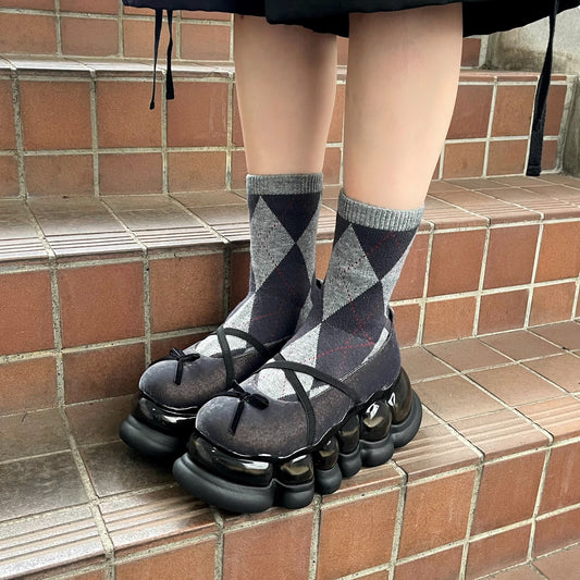 JEWELRY ARK ARGYLE BALLERINA / BLACK / ソックスバレエシューズ
