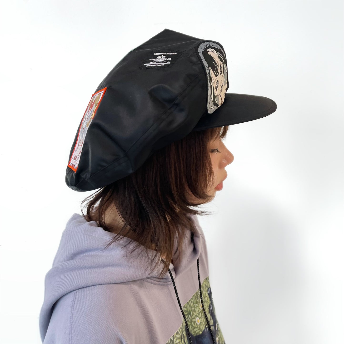 KIDILL × HIZUME × ALPHA INDUSTRIES  COLLABORATION EMBROIDERED PATCH ARTWORK BY TREVOR BROWN / BLACK / 刺繍パッチハット