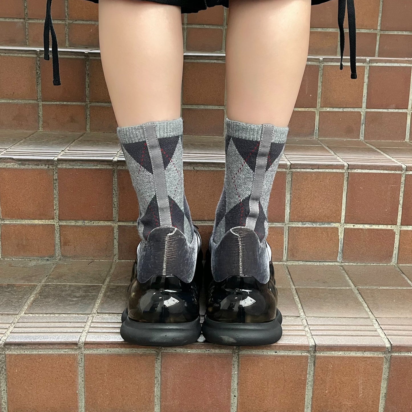 JEWELRY ARK ARGYLE BALLERINA / BLACK / ソックスバレエシューズ