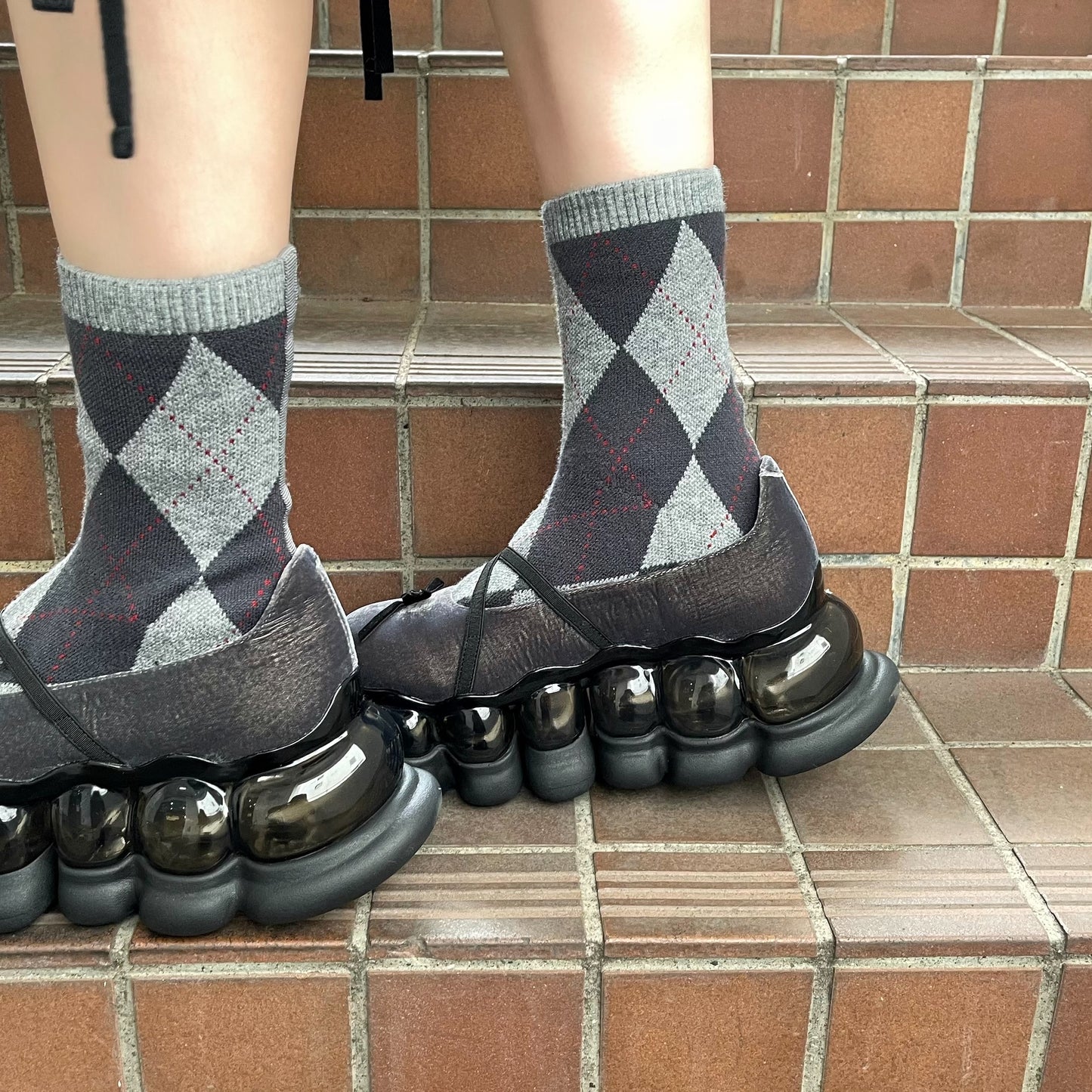 JEWELRY ARK ARGYLE BALLERINA / BLACK / ソックスバレエシューズ