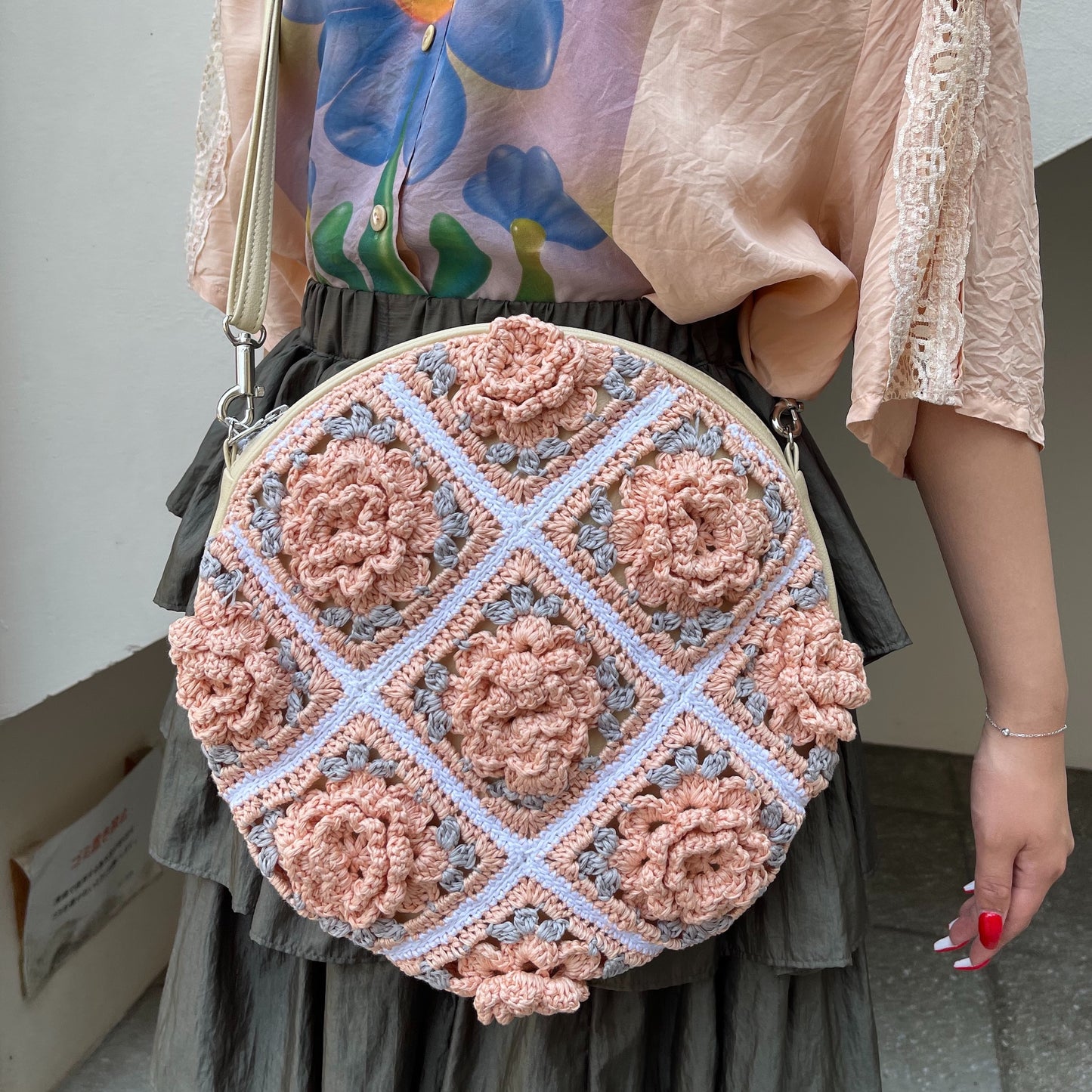 flower crochet bag / pink / ニットバッグ | シープ / SHEEP | pillings