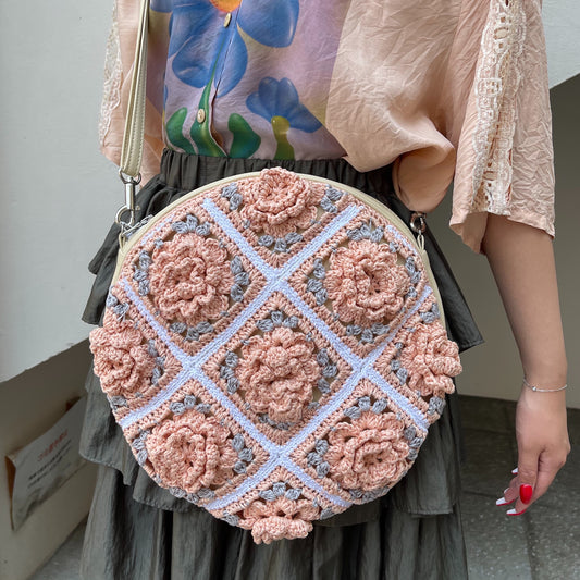flower crochet bag / pink / ニットバッグ