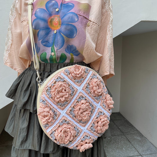 flower crochet bag / pink / ニットバッグ