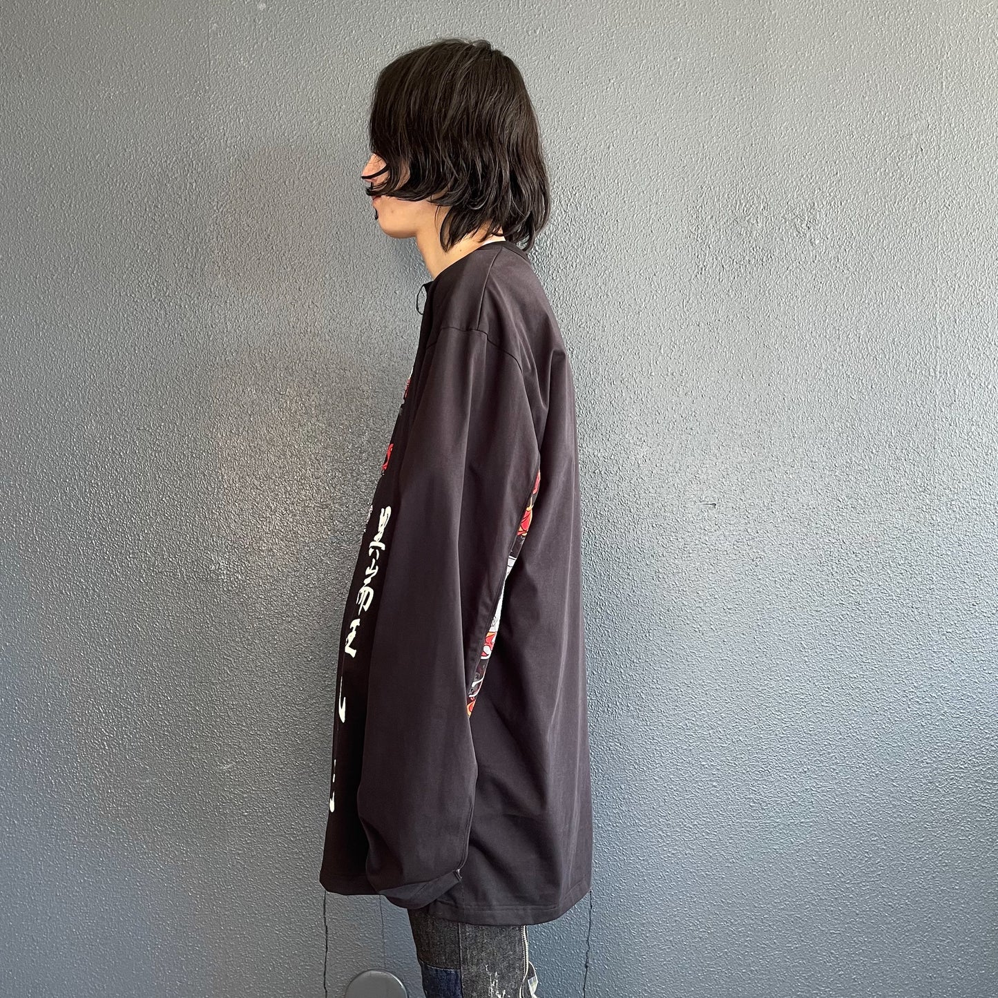 DOCKING SHEER LONG SLEEVE T-SHIRT RIGHT AND LEFT  / HUNGRY GHOST / プリントロングスリーブ