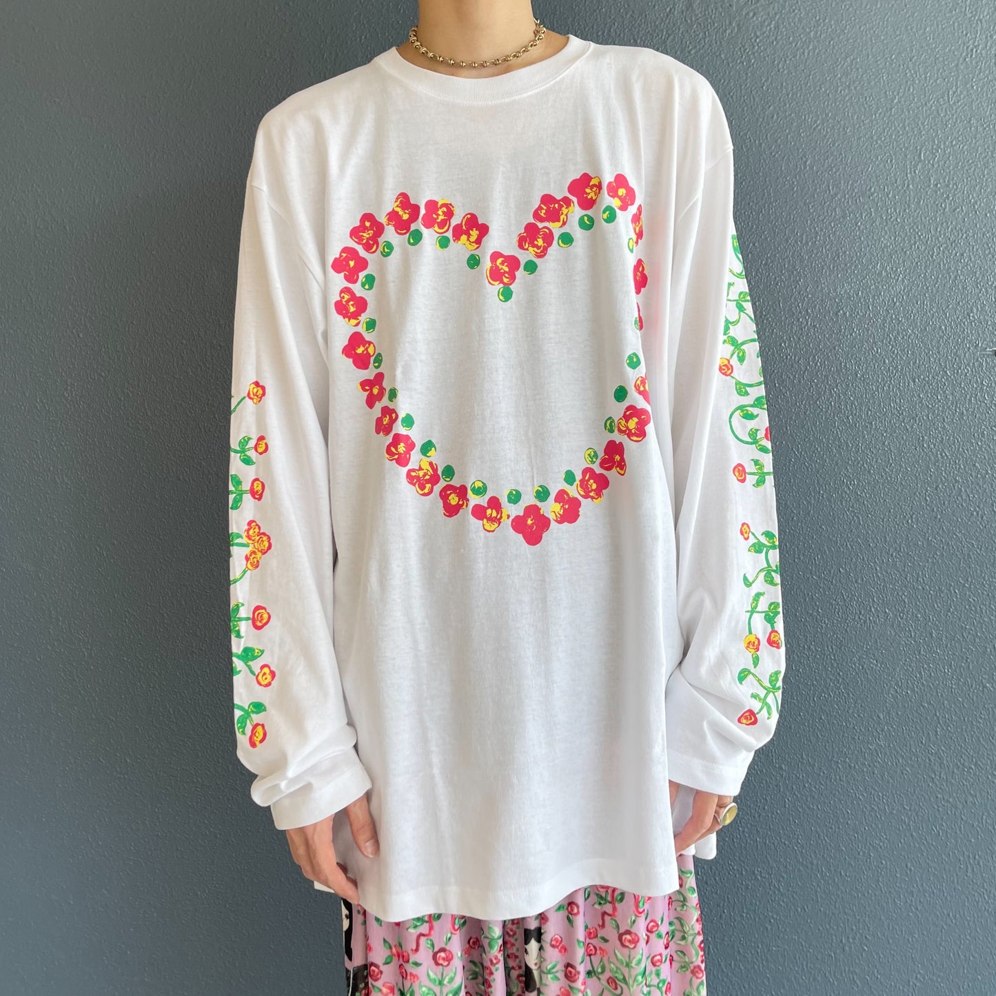 ROSE LONG SLEEVE T-SHIRT / WHITE / プリントロングスリーブTシャツ