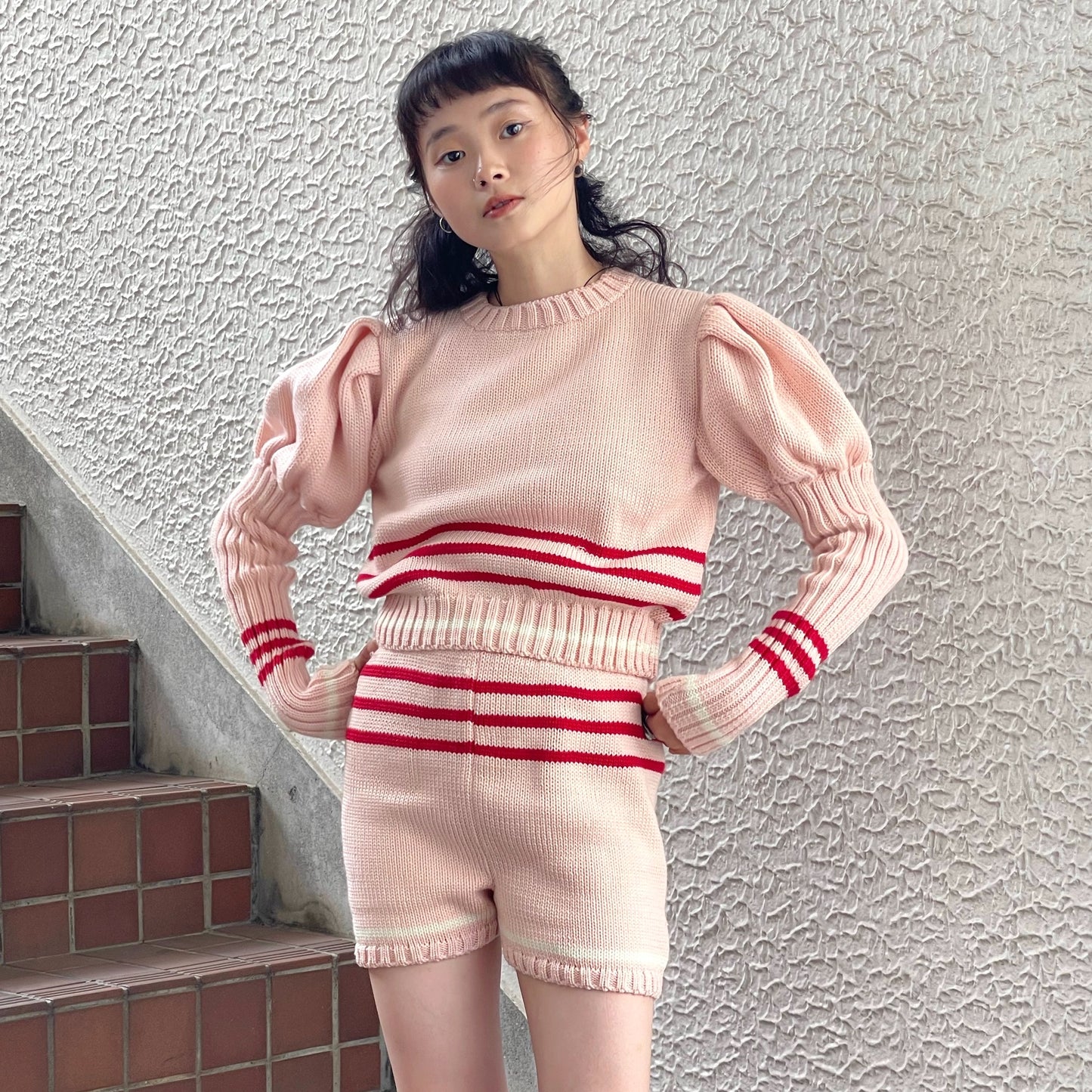 【SHEEP別注】Cheerleader knit tops / PINK / パフスリーブニットトップス
