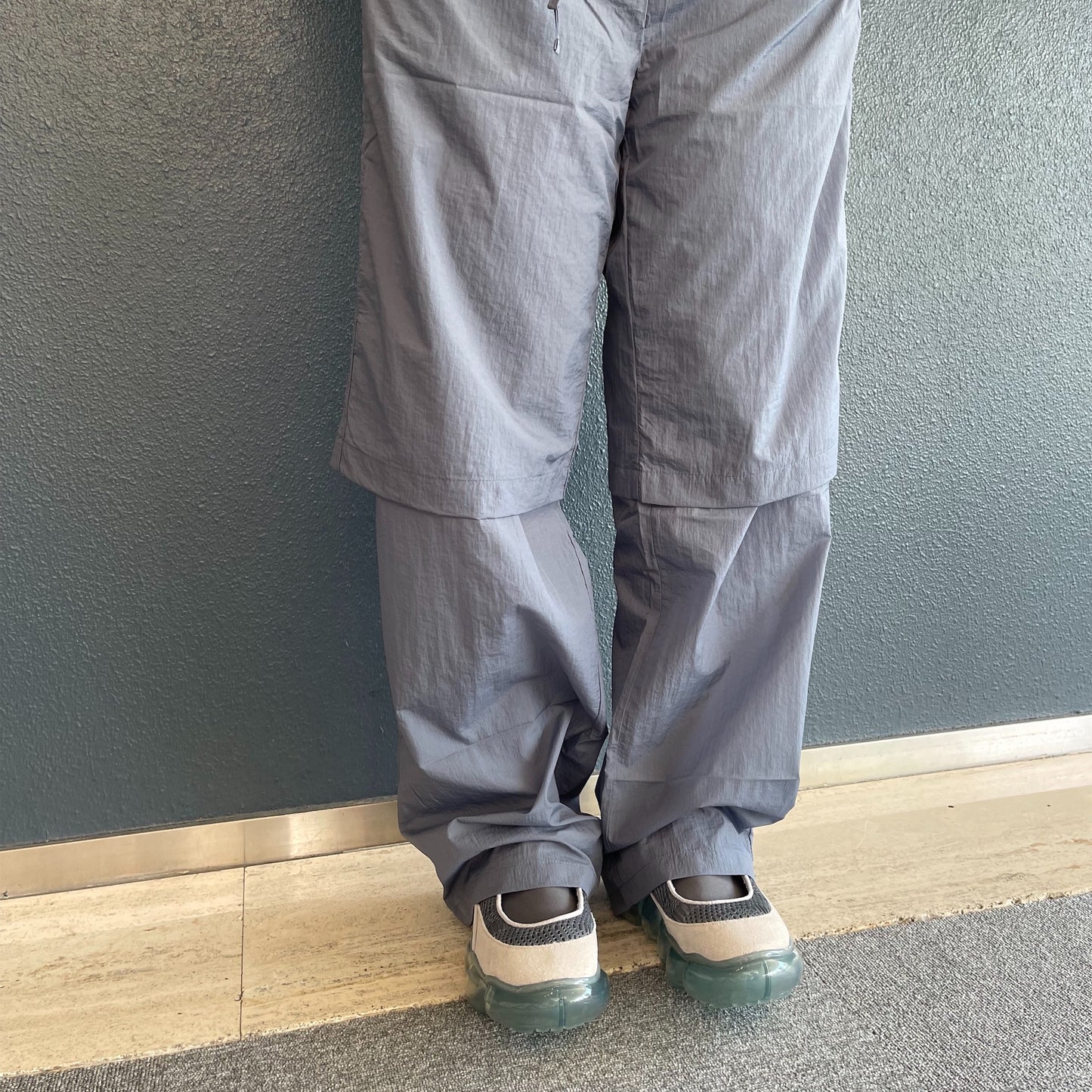 nylon flip layered pants / blue grey / ナイロンフリップ