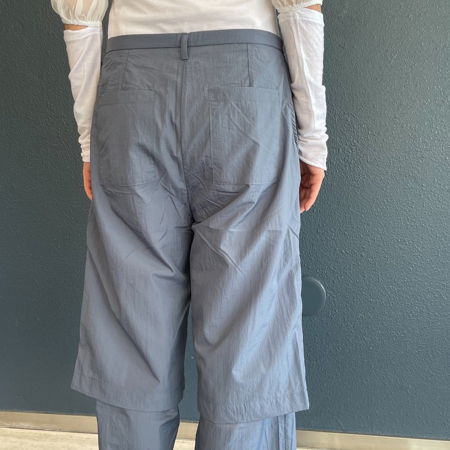 nylon flip layered pants / blue grey / ナイロンフリップレイヤード