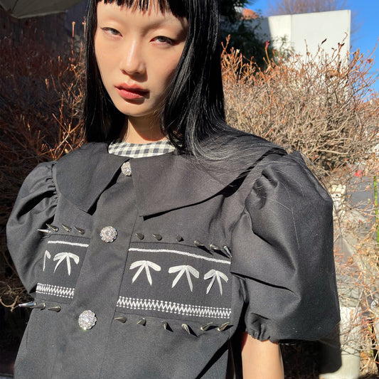EMILY YV / Puff sleeve stud jacket / Black/ パフスリーブ