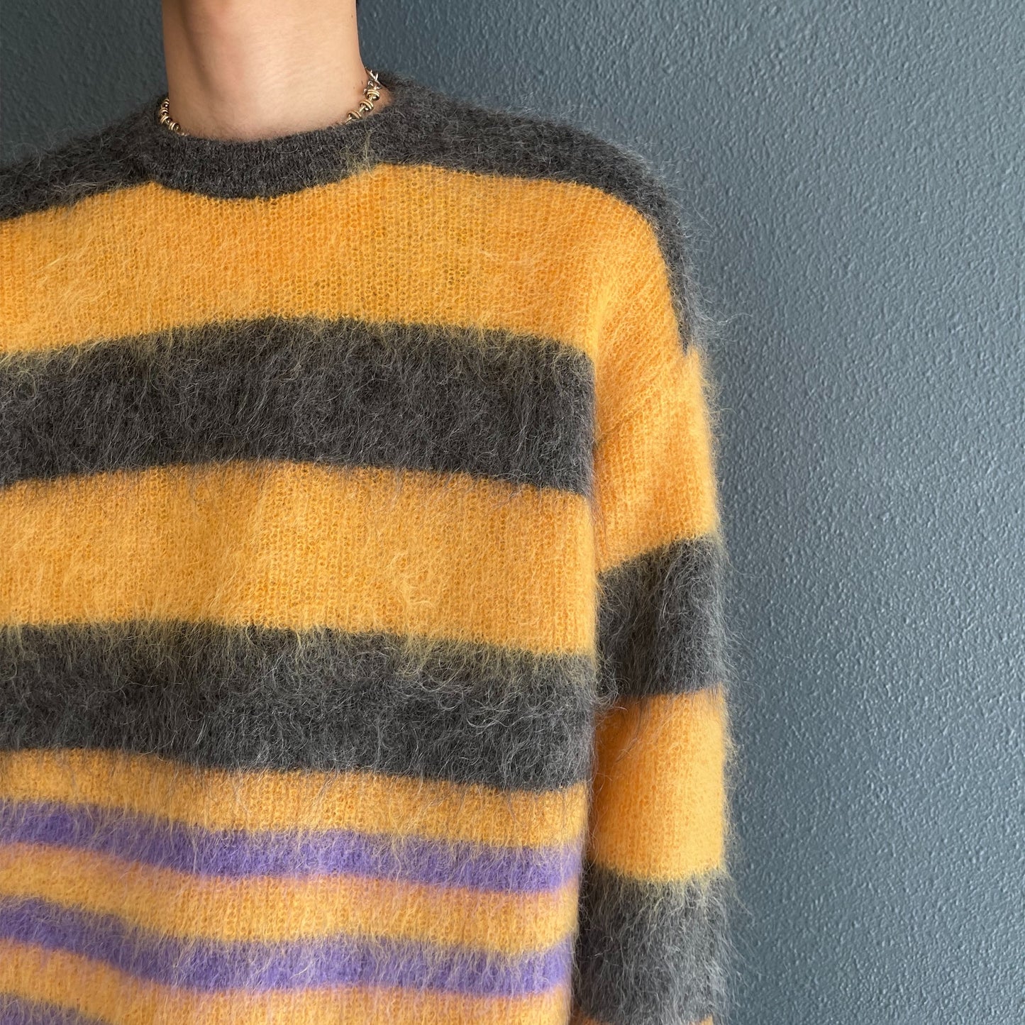 MOHAIR BORDER KNIT / GREY × YELLOW × PURPLE / モヘアボーダーニット