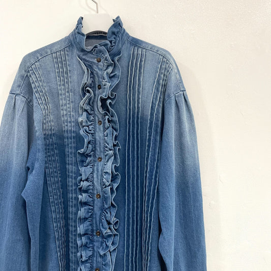 DENIM FRILL BLOUSE / BLUE / デニムフリルブラウス