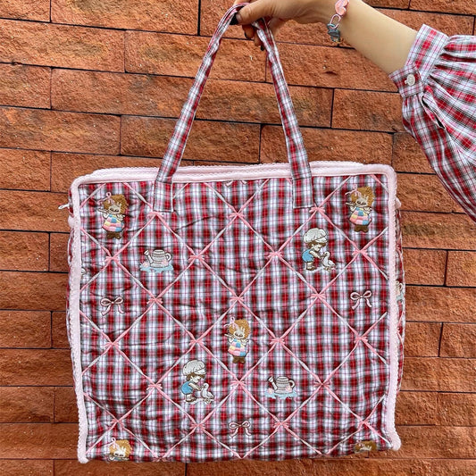 JennyFax / 【SHEEP別注】Embroidery bag / RED CHECK / 刺繍