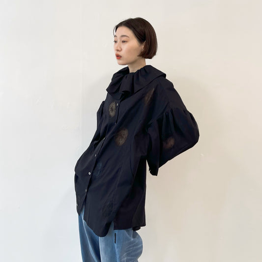 FRILL BLOUSE EMBROIDERY / BLACK / フリルブラウス