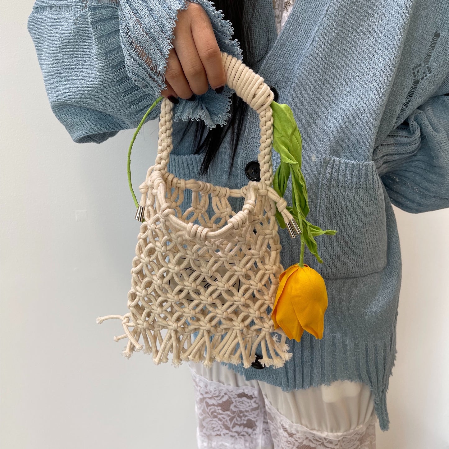 tulip hand bag / beige × yellow / チューリップハンドバッグ
