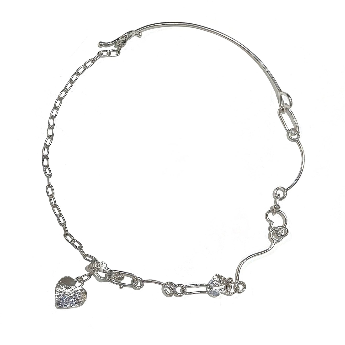 o.watery / heart chain necklace / silver / 型押し