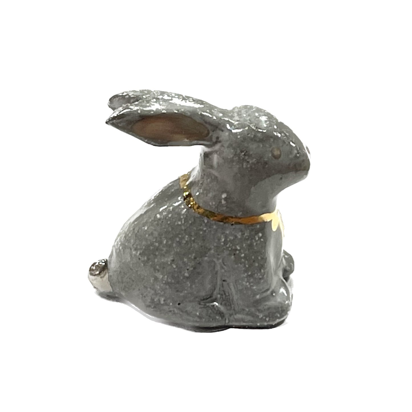 Gray little bunny-gold ribbon / グレーリトルバニー - ゴールドリボン / セラミック