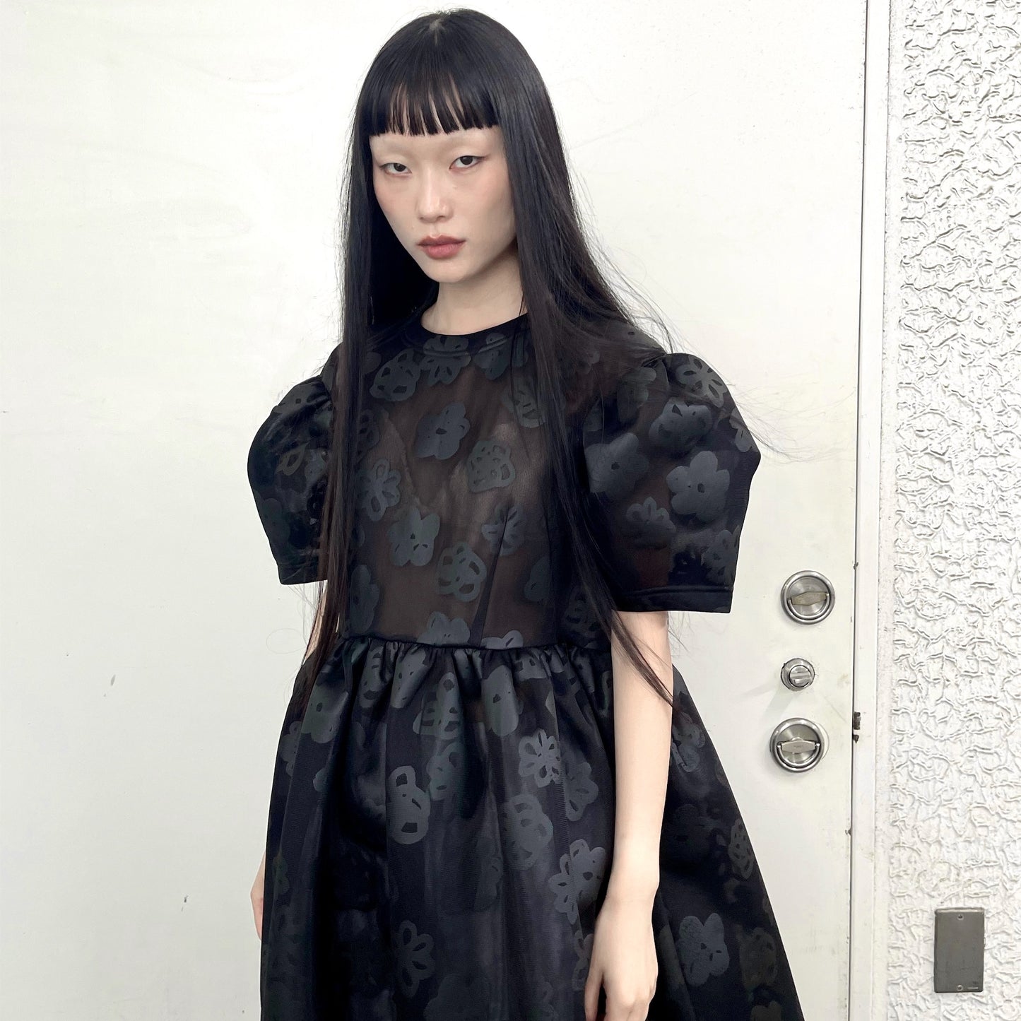 See-through flower dress / Black / シースルーフラワードレス