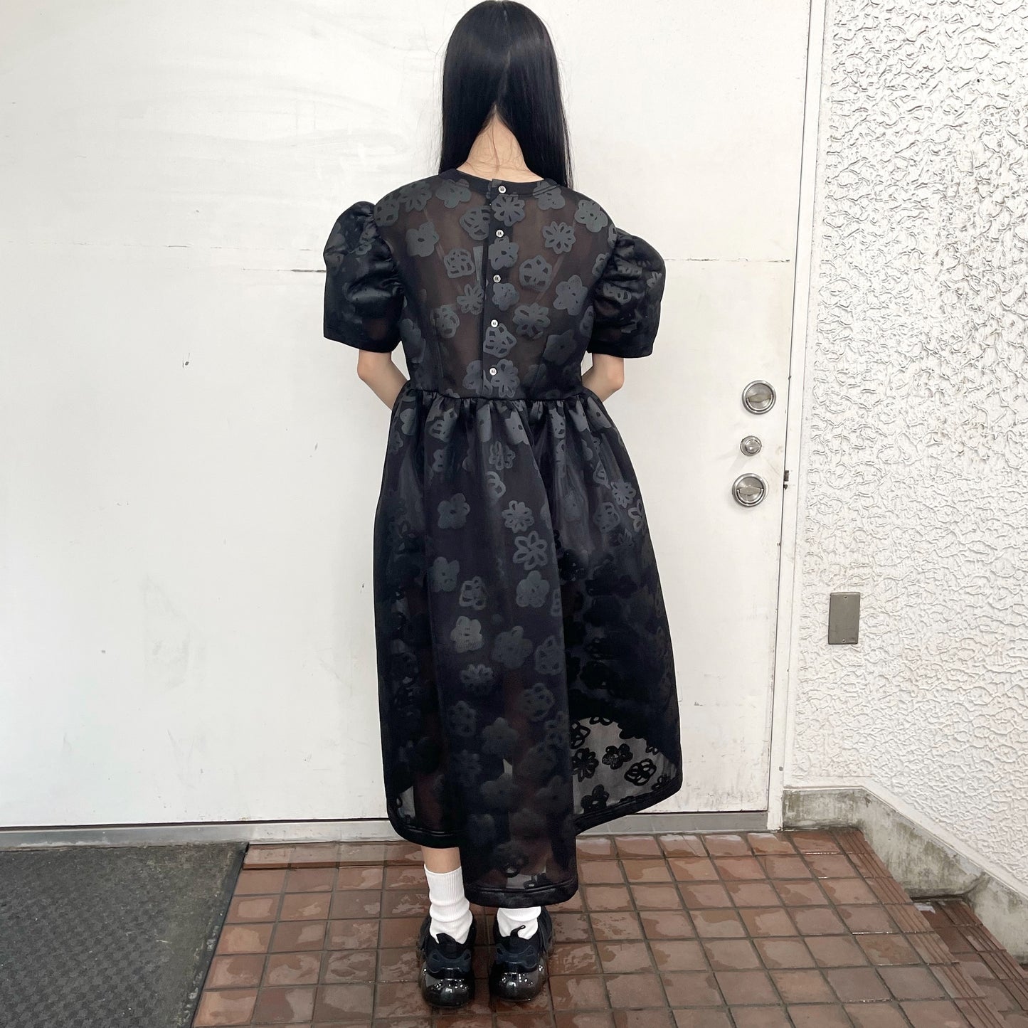 See-through flower dress / Black / シースルーフラワードレス