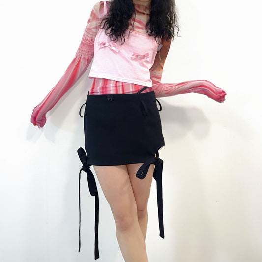 Wool-like ribbon skirt / Black / リボンミニスカート