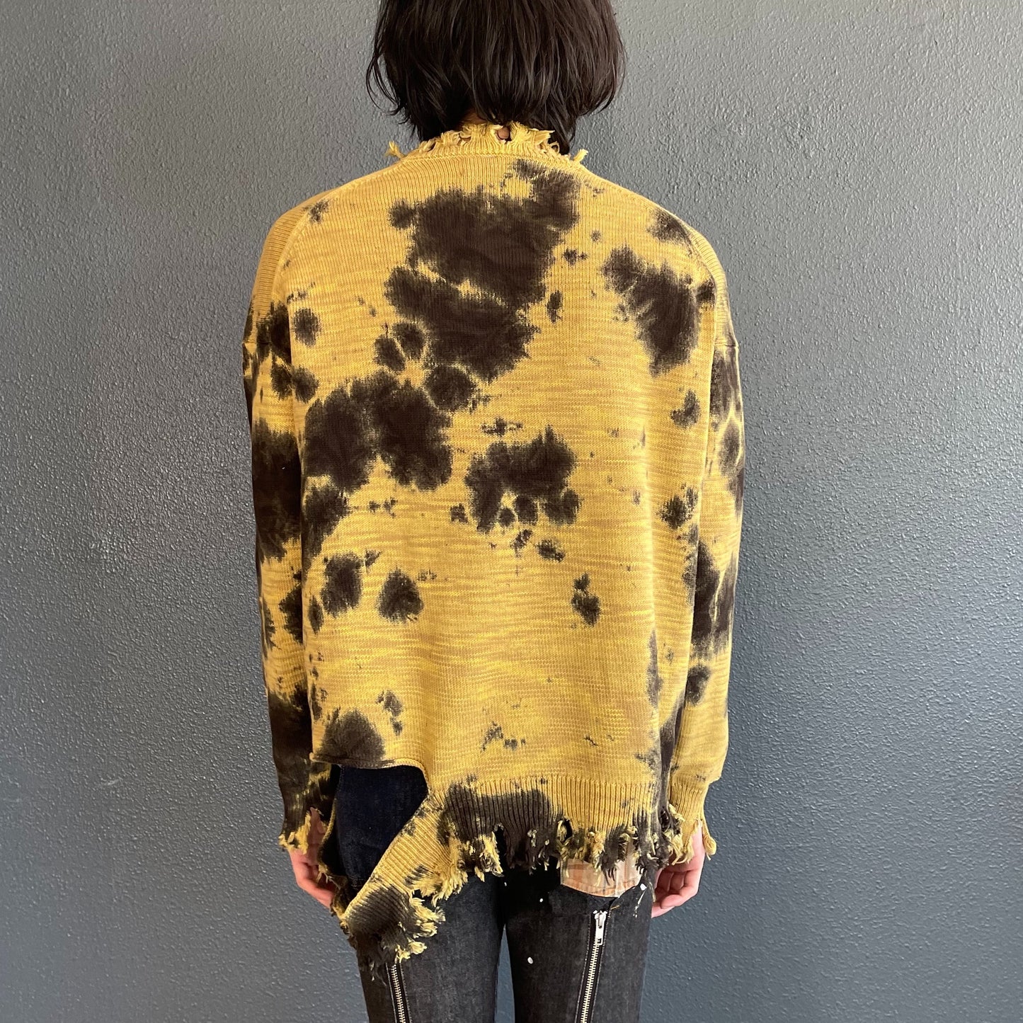 DESTROY PULLOVER KNIT THE LOVE WITCH PRINT / YELLOW / ダメージニット