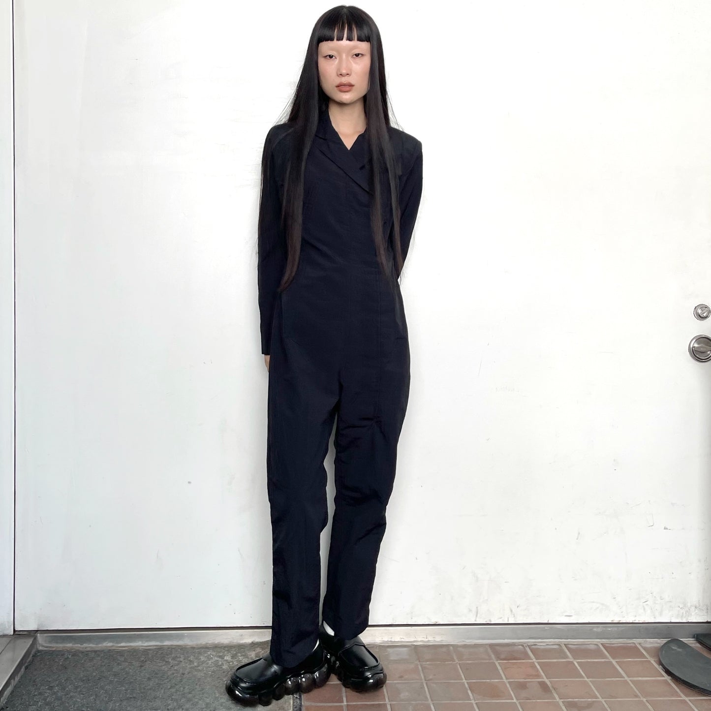 Monica jump suit / black / ナイロンジャンプスーツ | シープ / SHEEP | AKIKOAOKI